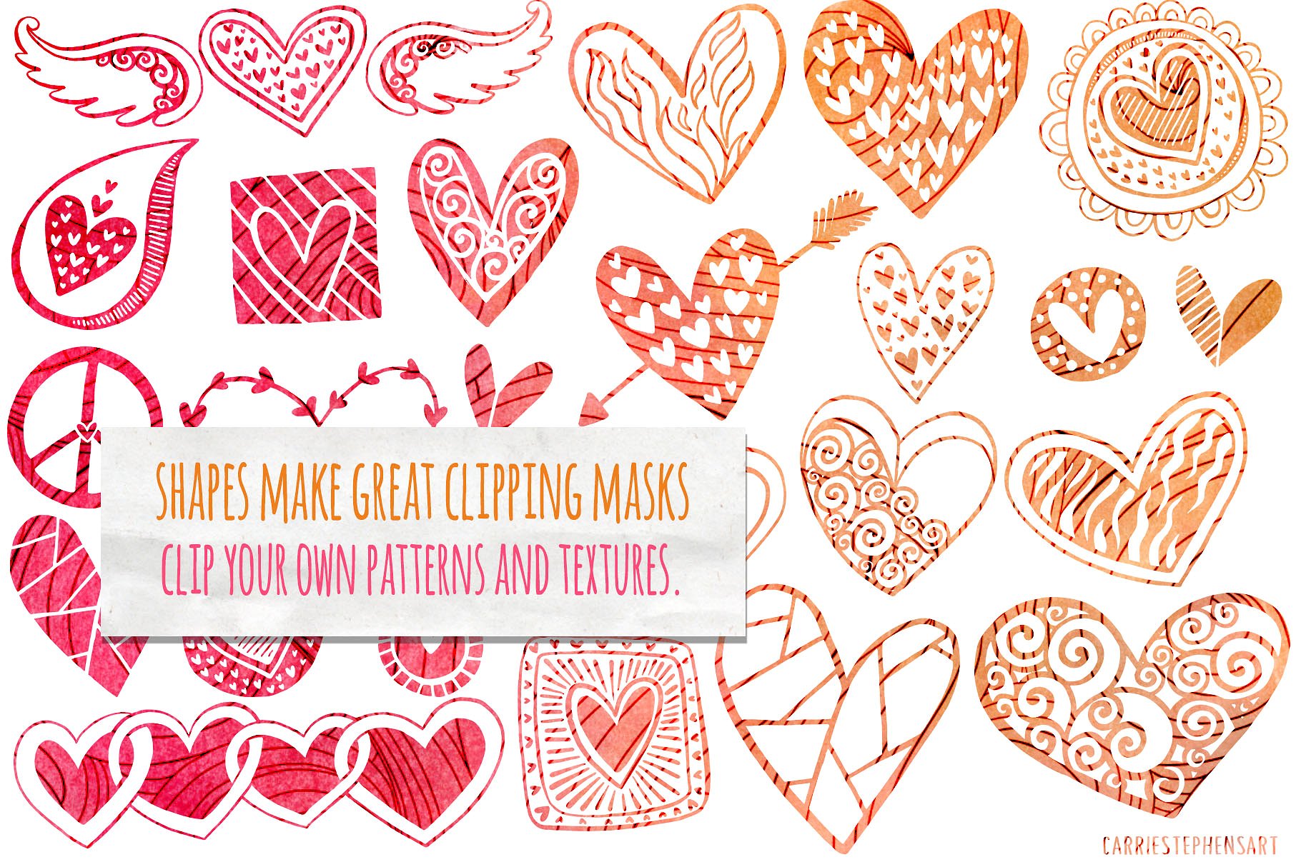 心形涂鸦图形&PS笔刷 Heart Doodles + Photoshop Brush插图(1)