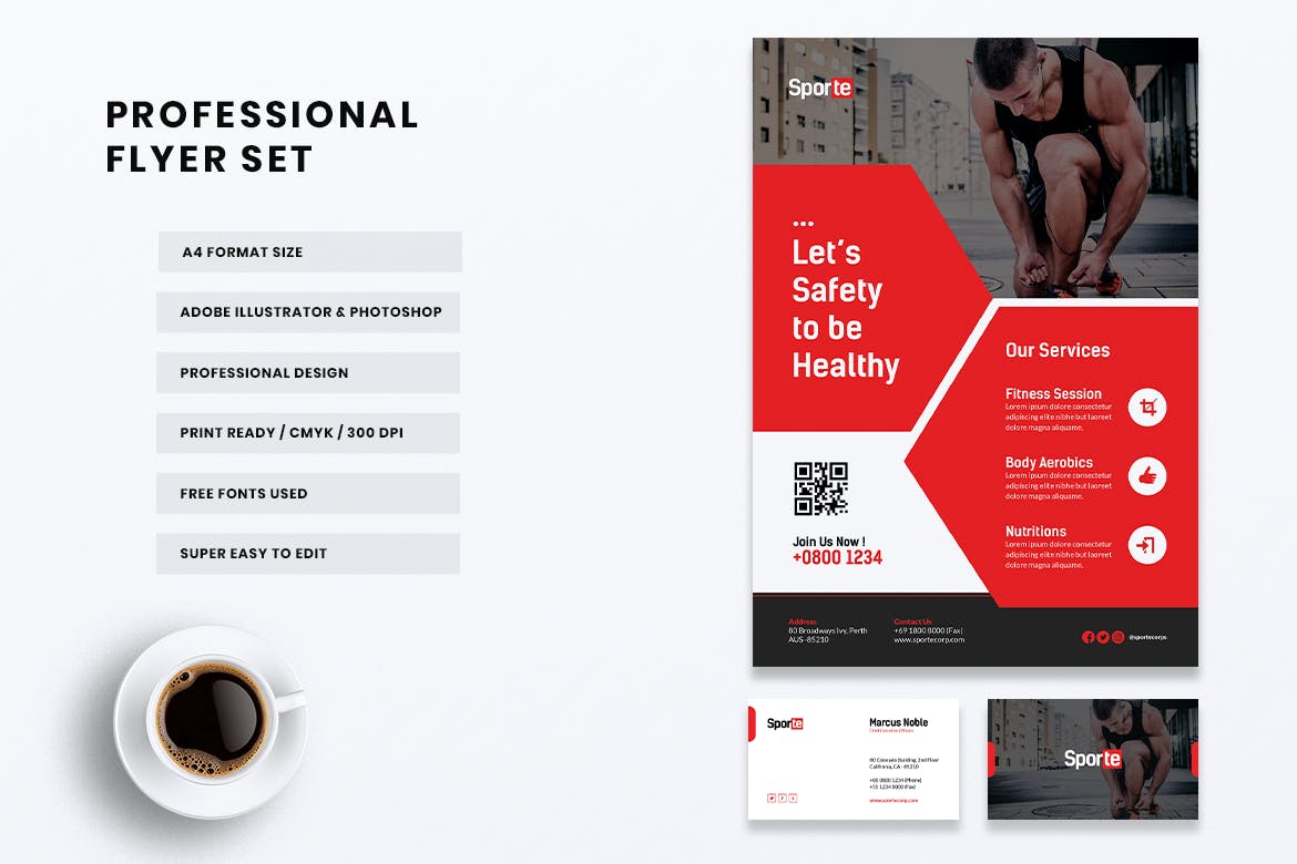 健身体育运动俱乐部传单&素材库精选名片模板 SPORTE Sport Fitness & Gym Flyer & Business Card插图(3)