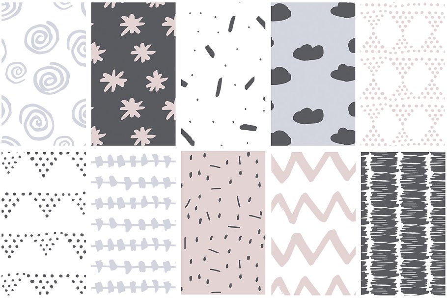 30个超级可爱孩子手绘无缝矢量图案纹理 Kids Hand Drawn Patterns插图(4)