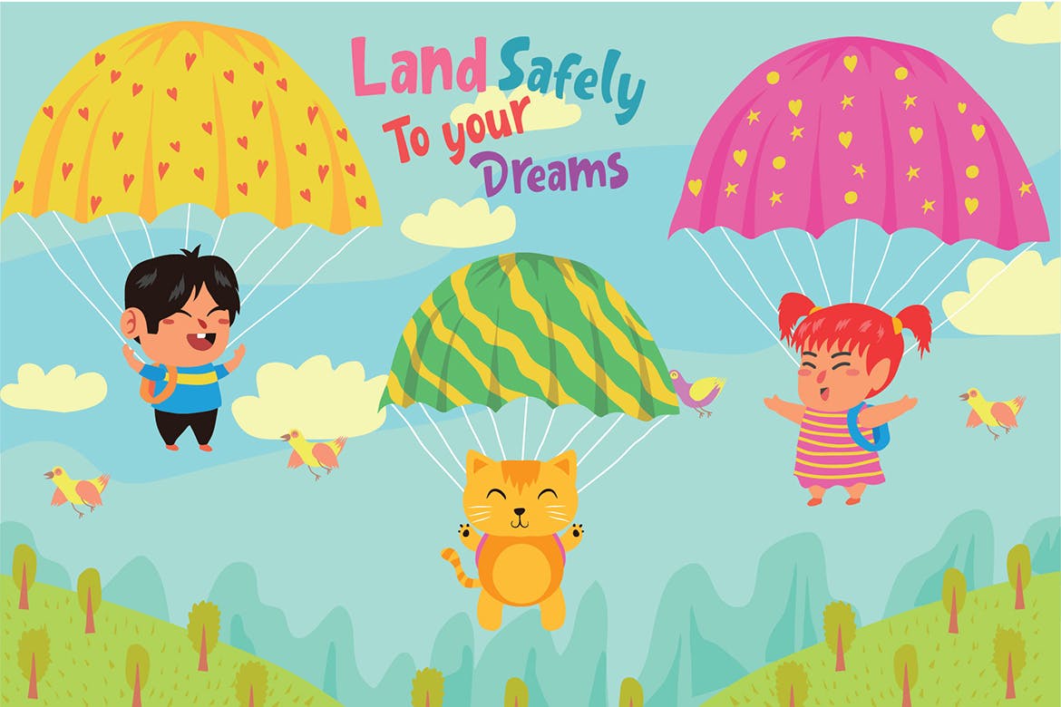 降落伞儿童主题乐园矢量插画素材 Parachute – Vector Illustration插图
