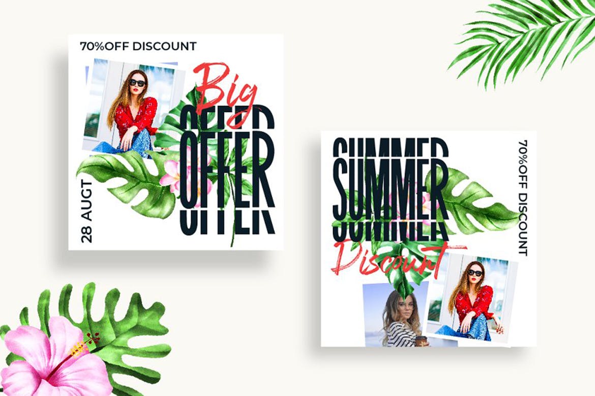 热带雨林植物水彩手绘插画PNG素材 Tropical Summer Design Set插图(2)