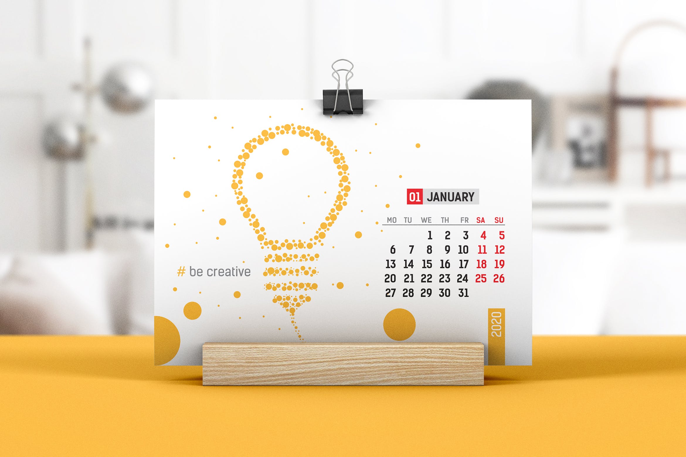 木架桌面台历设计图样机模板v02 Desk Calendar With Wooden Stand Mockup 02插图