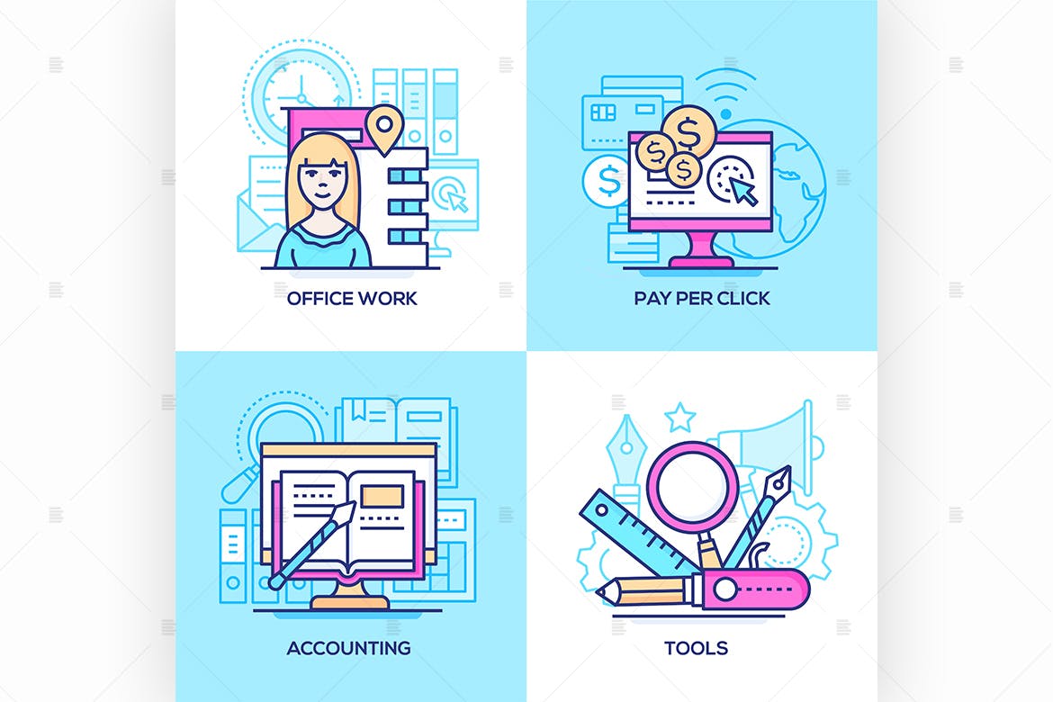 商业系列线条艺术矢量插画素材 Business – set of line design style illustration插图(1)