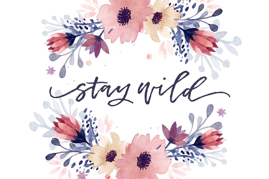 水彩叶子&花卉剪贴画 Watercolor Leaves + Florals Kit插图(2)