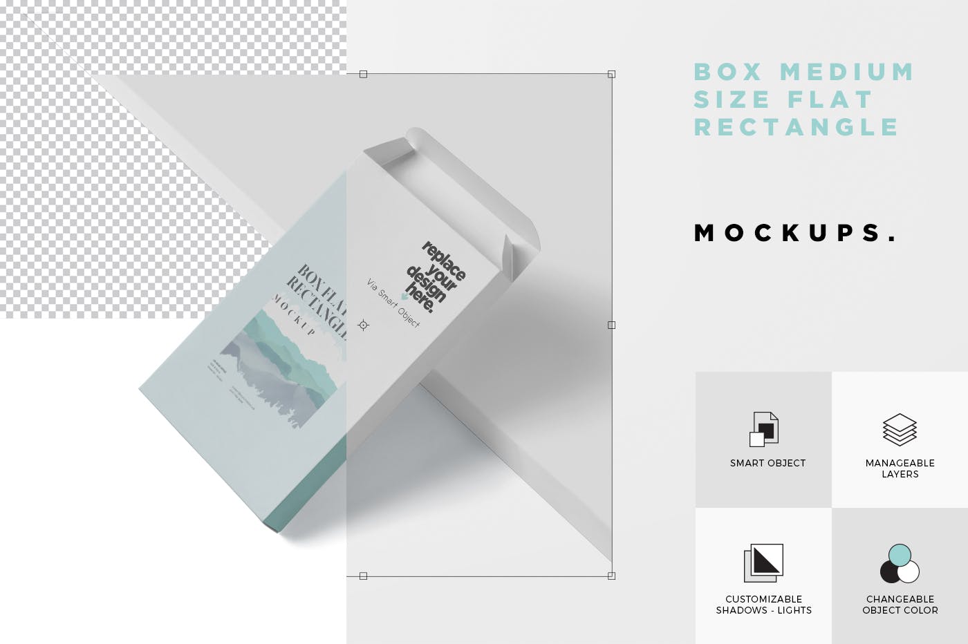 扁平矩形扑克牌包装盒素材库精选模板 Box Mockup – Medium Size Flat Rectangle Shape插图(4)