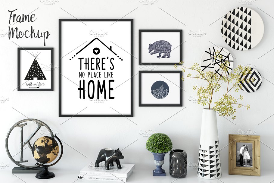 室内挂墙相框画框样机 Interior Frames Mockup – 02 (white)插图