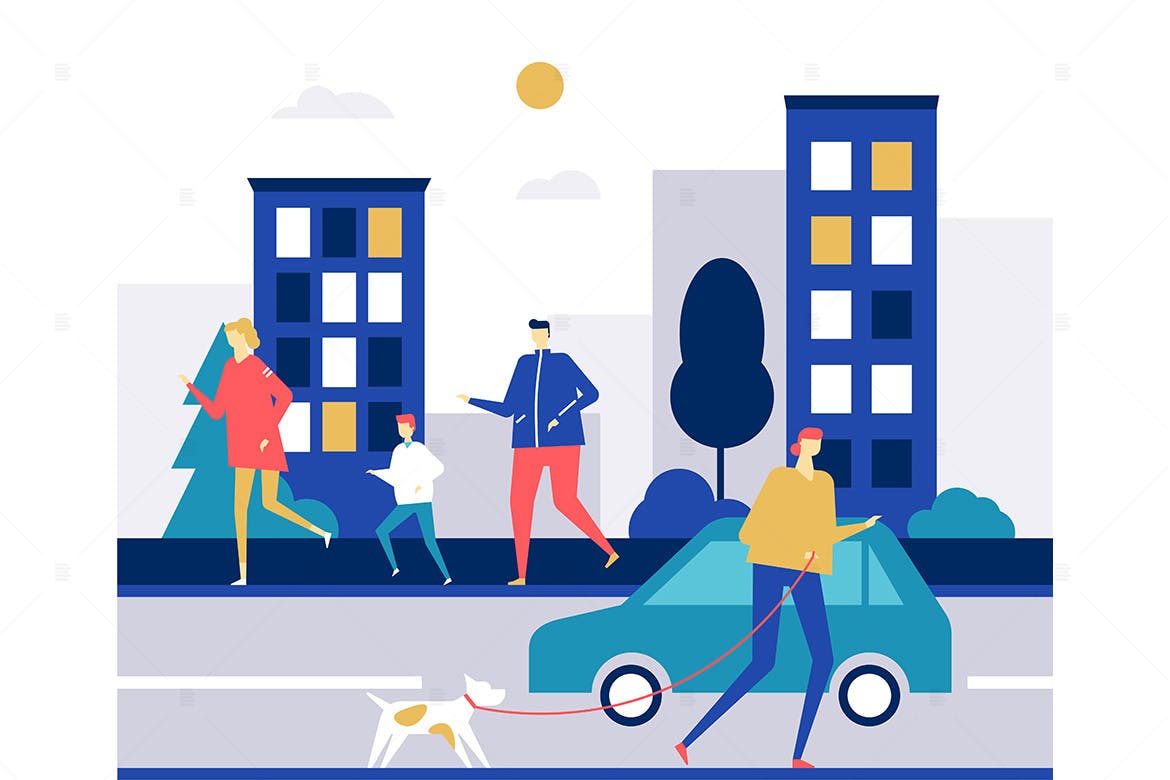 城市慢跑主题扁平设计风格矢量插画素材库精选素材 People running – flat design style illustration插图(1)