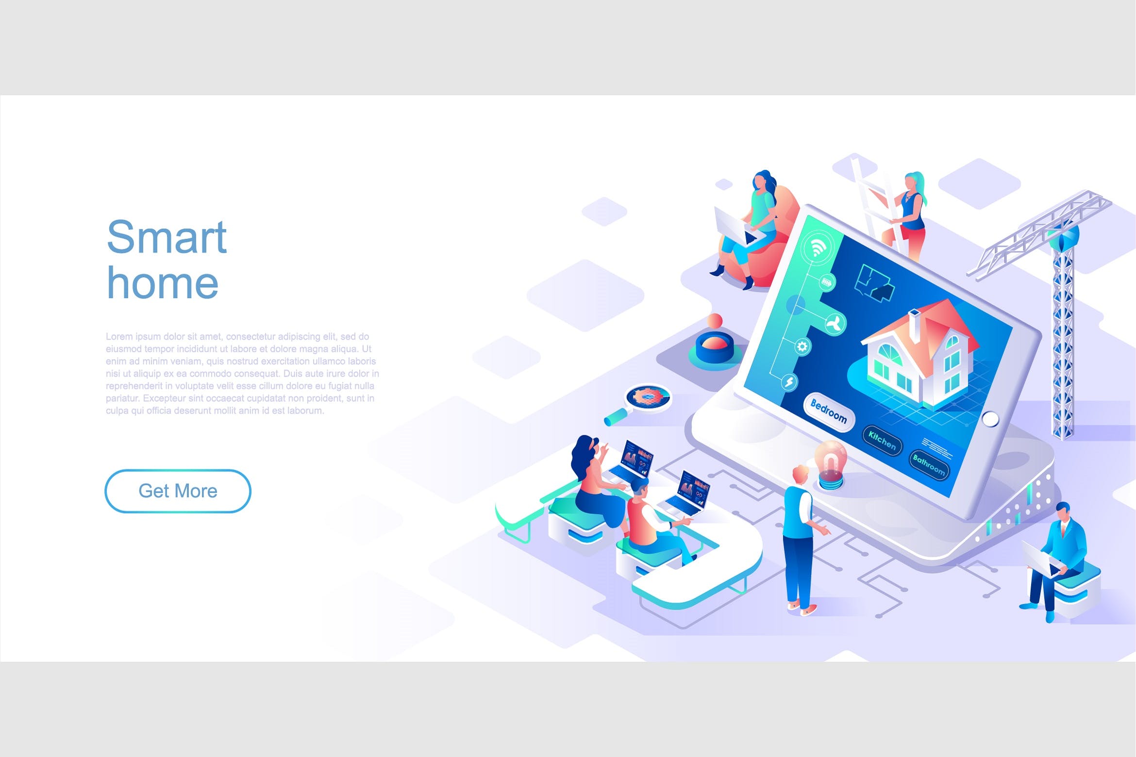 智能家居主题网站等距扁平风素材库精选概念插画 Smart Home Isometric Flat Concept Header插图