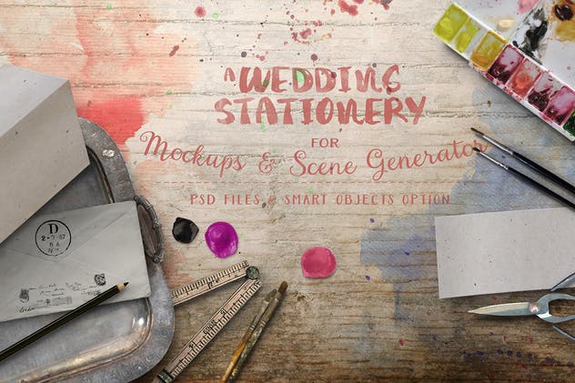 色彩斑斓古朴婚礼巨无霸场景样机模板 Wedding Stationery Hero Image插图(3)