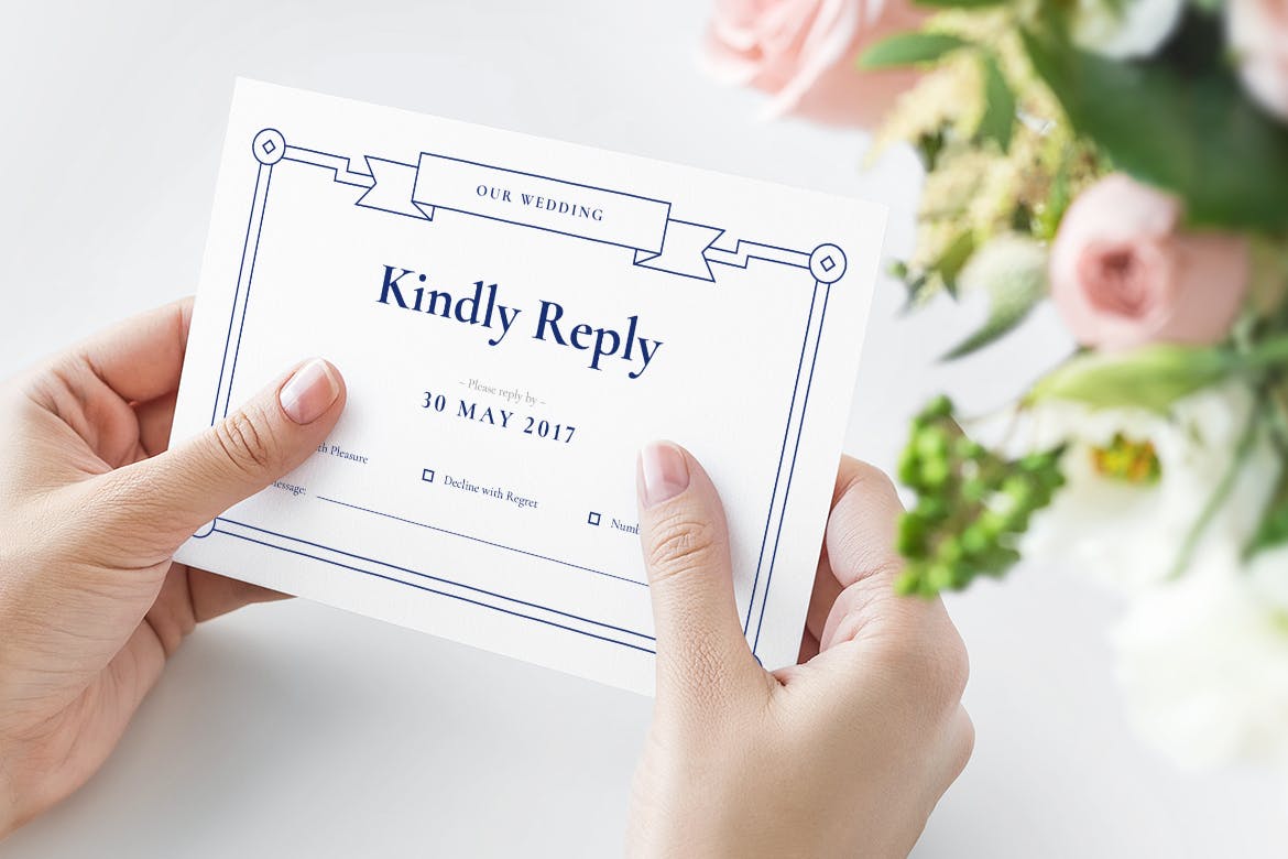 蓝色简约线条艺术风格婚礼邀请函设计套装 Wedding Invitation Suite插图(11)