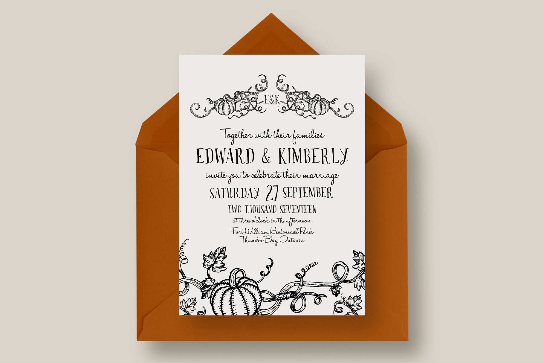 万圣节南瓜婚礼邀请函模板套装 Halloween Pumpkin Wedding Suite插图(2)