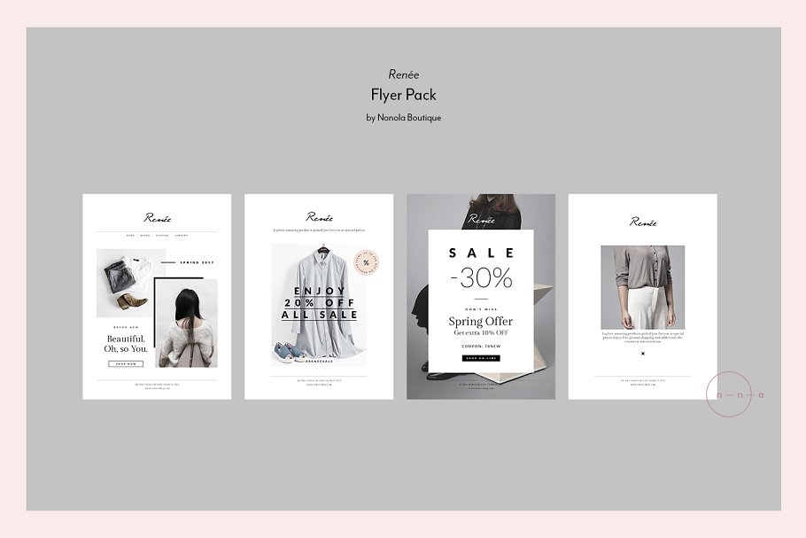 4张时尚明信片传单模板 4 Fashion Postcard Flyers • Renée插图(4)