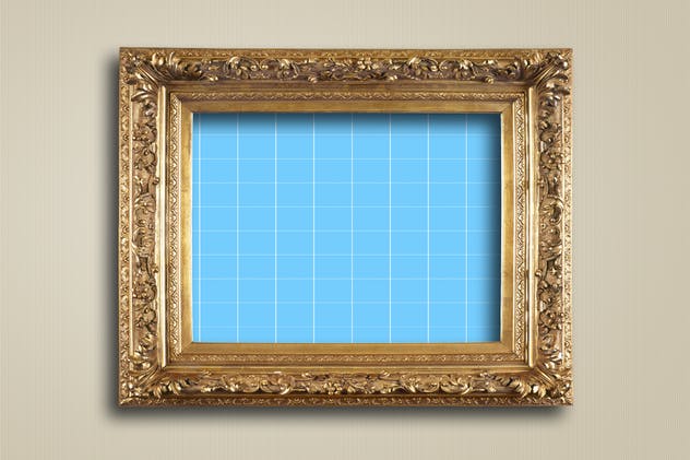 复古奢华金色边框画框样机V2 Antique Golden Frame Mockup 02插图(1)
