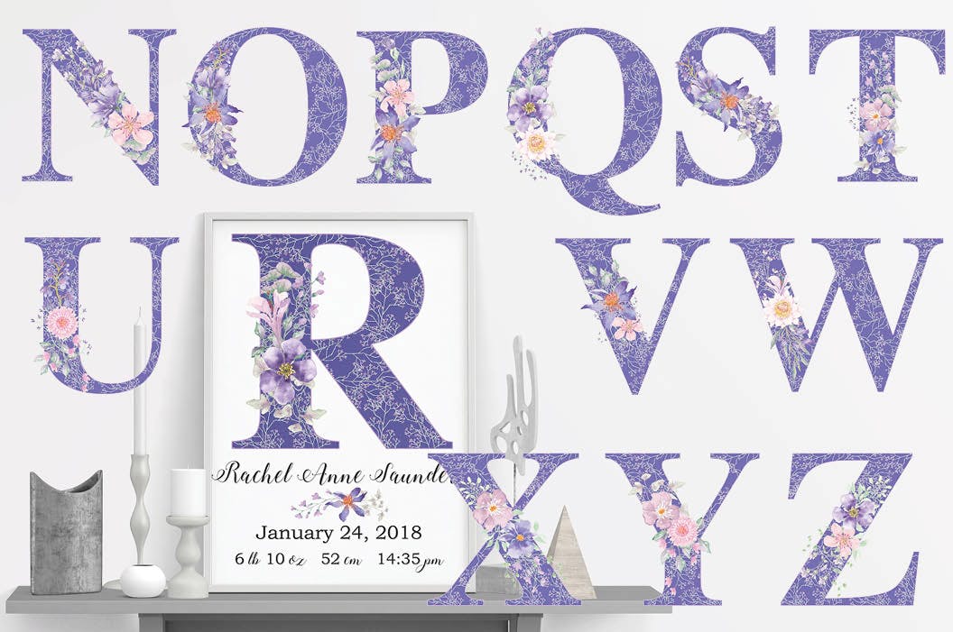 紫色梦幻水彩花卉图案设计素材包 Purple Dreams Watercolor Design Set插图(8)