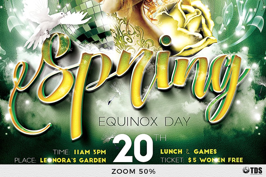 春天童话仙子仙境风格传单海报设计PSD模板v2 Spring Equinox Flyer PSD V2插图(6)