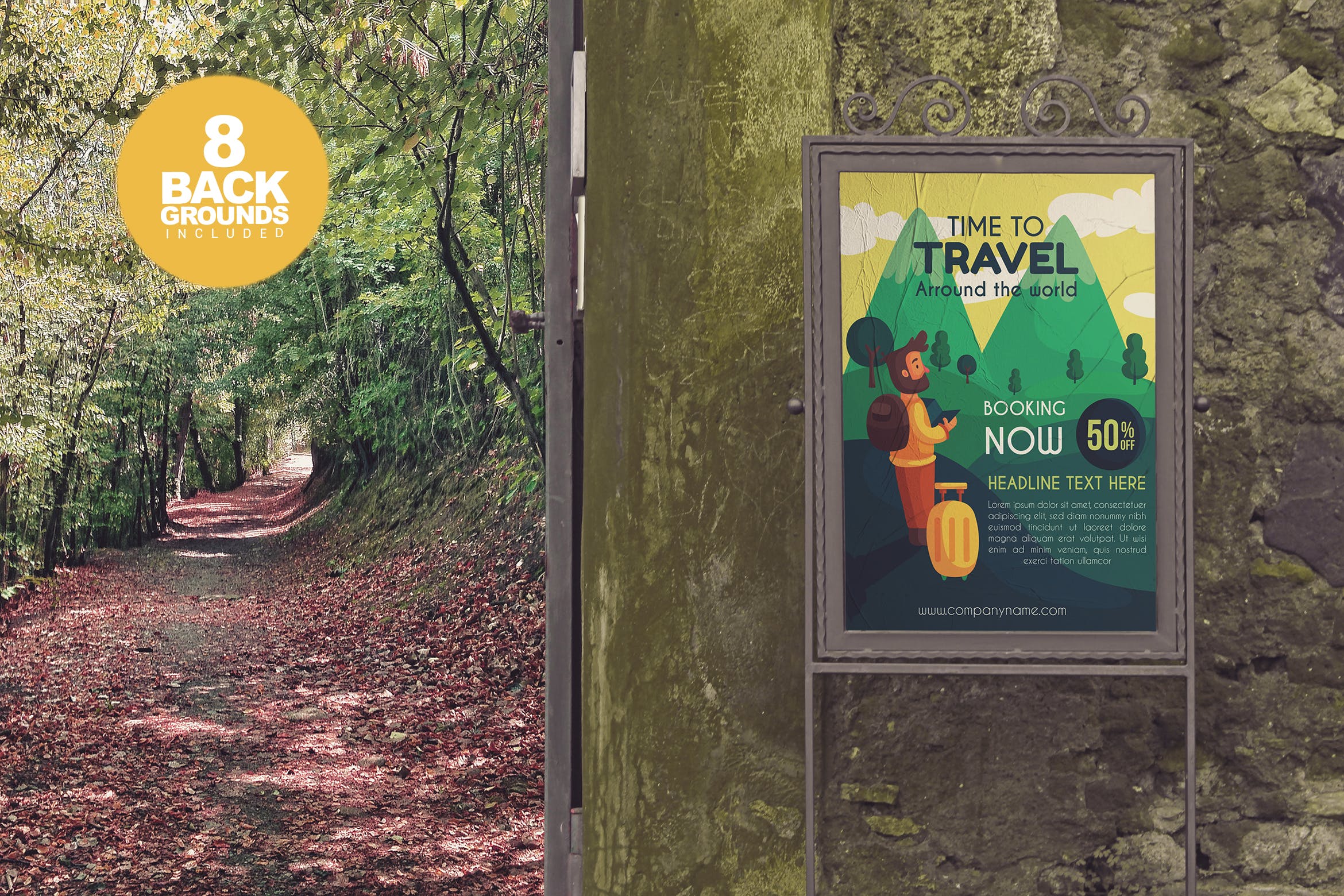 室外入口处海报设计张贴效果图样机模板 Outdoor Entrance Poster Backgrounds插图