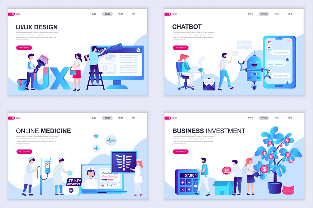 扁平设计风格场景概念插画网站着陆页设计模板v1 Set of Landing Page Templates Flat Concept插图