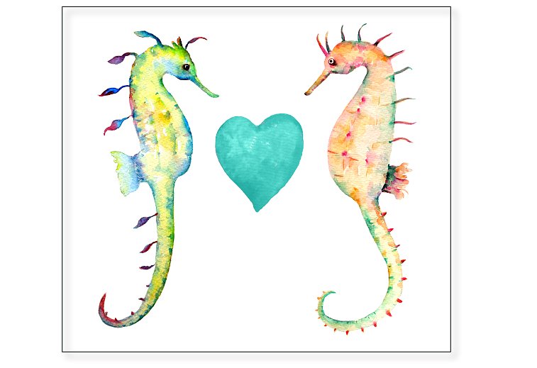 手绘海洋生物水彩海马插画 Watercolor Seahorse Clipart插图(1)