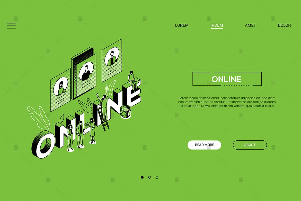 线上沟通/在线客服主题线条艺术设计风格网站Banner设计插画素材 Online communication line isometric banner插图