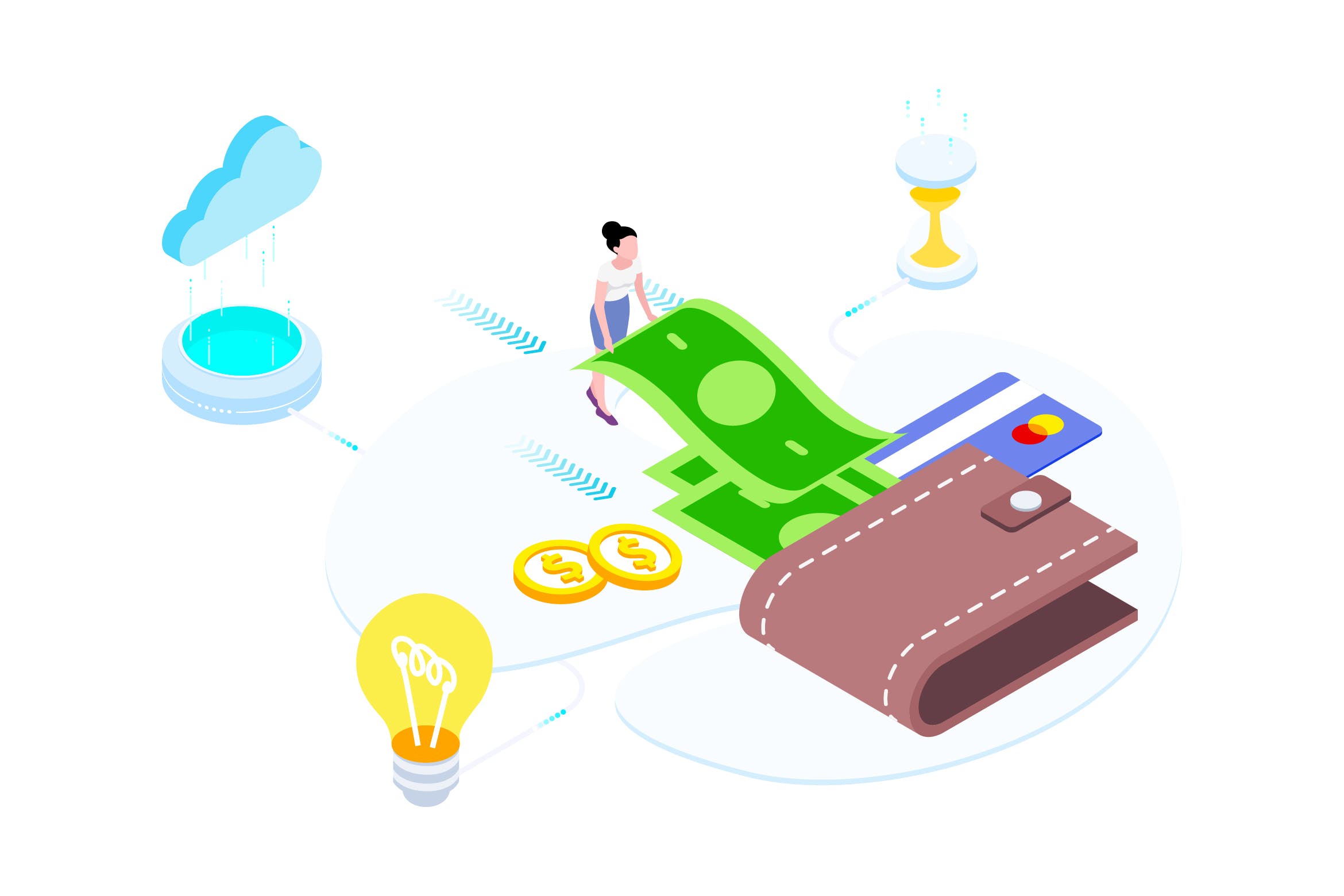 区块链金融存钱服务概念插画素材v4 Saving Money on Blockchain Isometric 4 – TU插图