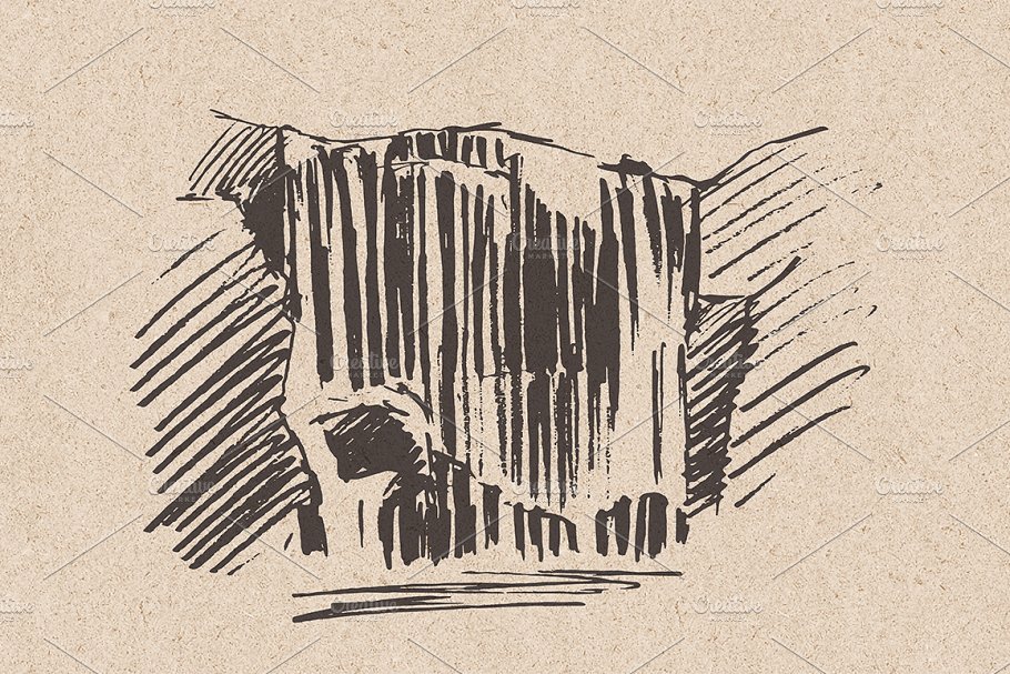 美丽瀑布素描矢量图形 Beautiful waterfalls, sketch style插图(8)