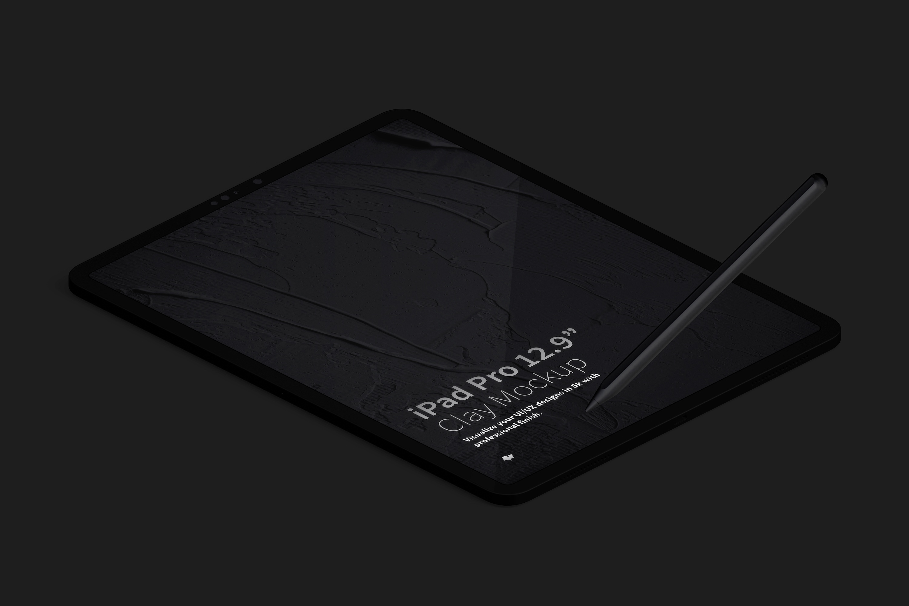 iPad Pro陶瓷黏土材质平板电脑UI界面设计等距左视图样机 Clay iPad Pro 12.9” Mockup, Isometric Left View插图(4)