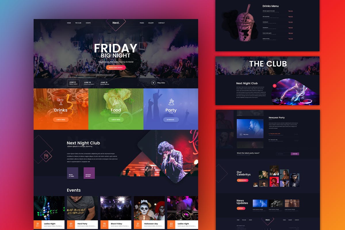 DJ音乐俱乐部夜场网站设计PSD模板 Friday Night DJ Club Music Party Celerity Template插图