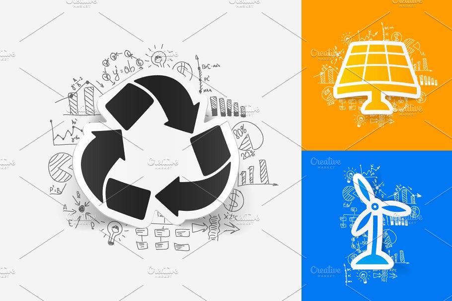 9款回收标志贴纸&手绘商业公式便签 9 RECYCLE STICKERS插图
