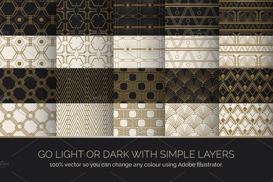 有序规则图案艺术背景纹理 Art Deco Seamless Patterns插图(3)