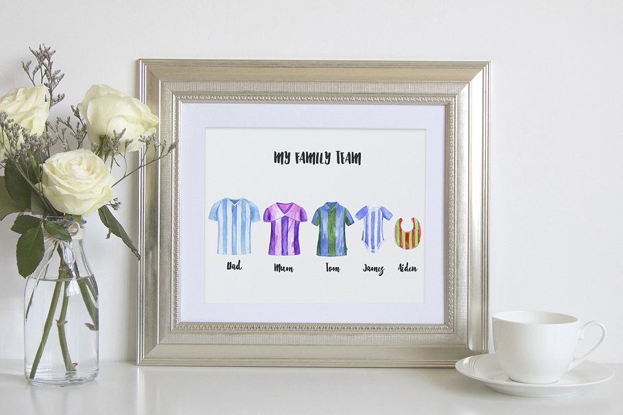 款式各异水彩足球衫剪贴画合集 Watercolor Football Shirt Collection插图(4)