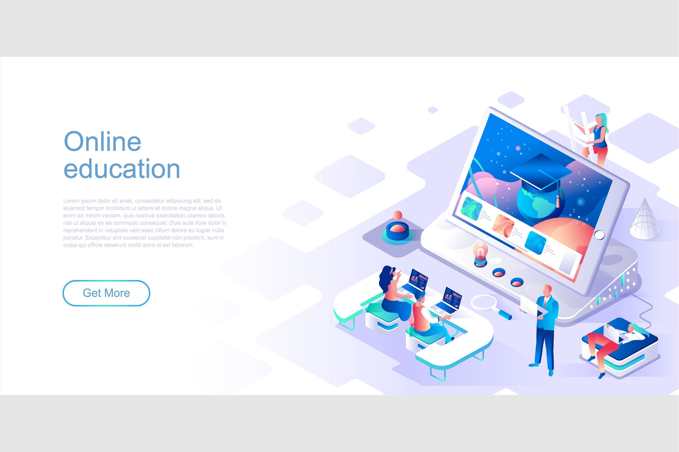 在线教育网络培训主题网站等距扁平风素材库精选概念插画 Online Education Isometric Flat Concept Header插图