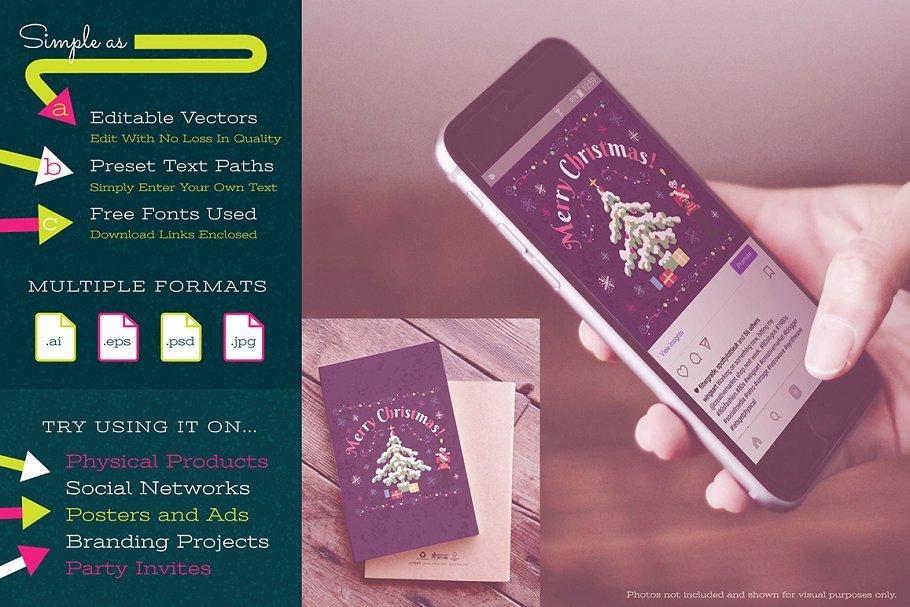 圣诞节主题插画设计模板 Christmas Illustration and Template插图(1)