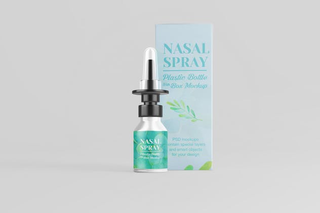 滴鼻药剂塑料瓶及包装盒外观设计样机 Nasal Plastic Bottle With Box Mockup插图(4)