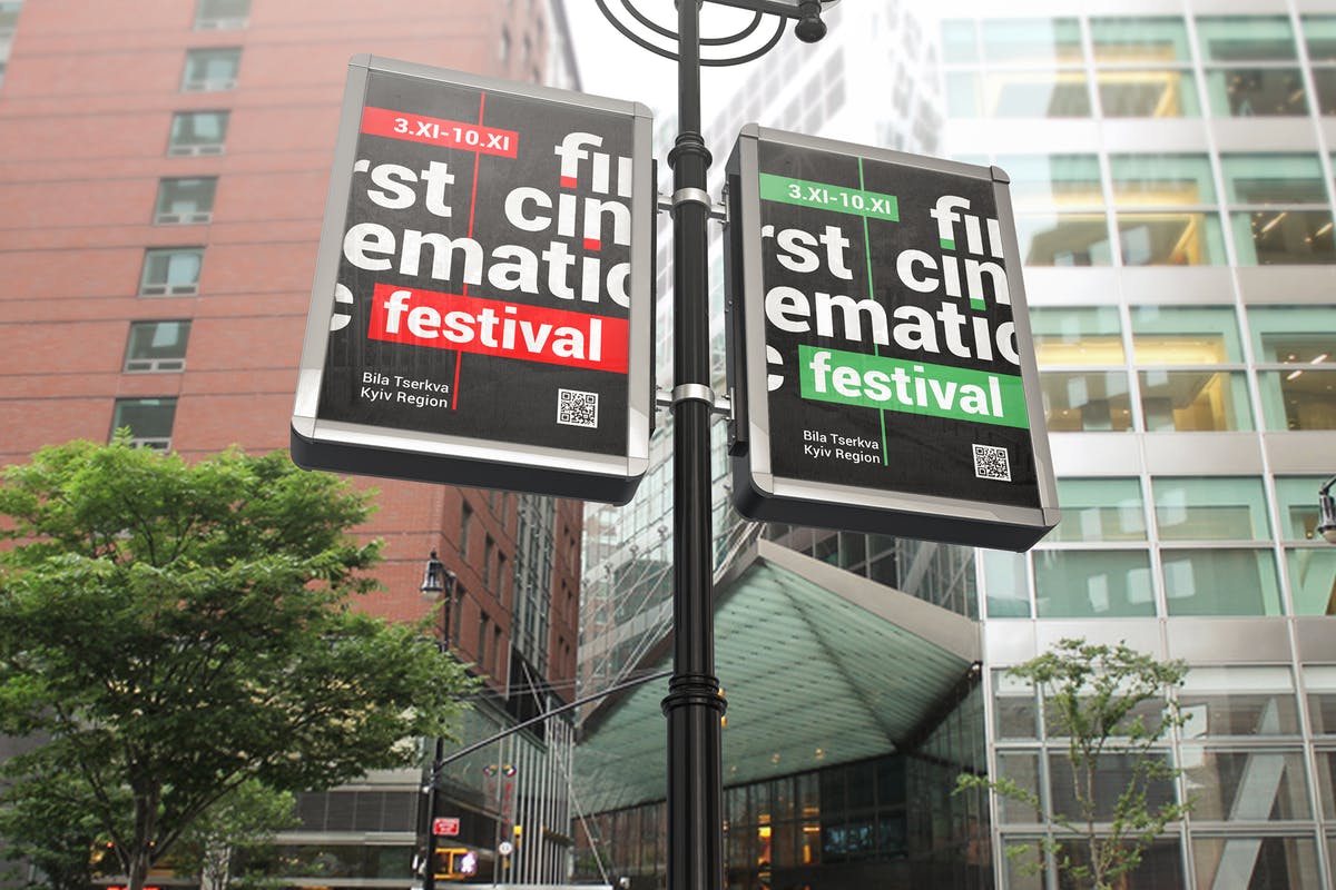 城市灯柱海报广告牌样机 Lamp Post Advertising Mockup插图