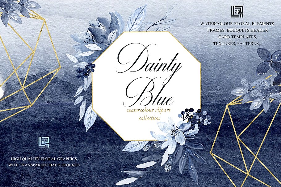 精致的海军蓝手绘花卉 Dainty blue. Navy blue flowers插图(3)