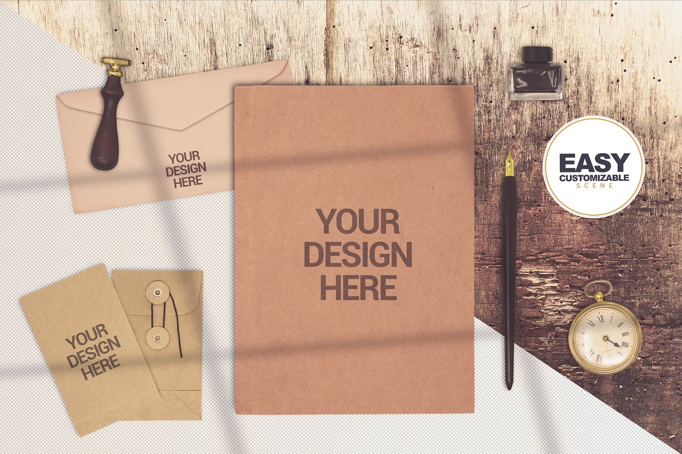 复古牛皮纸质用品样机模板 Vintage Script Scene Creator插图(1)