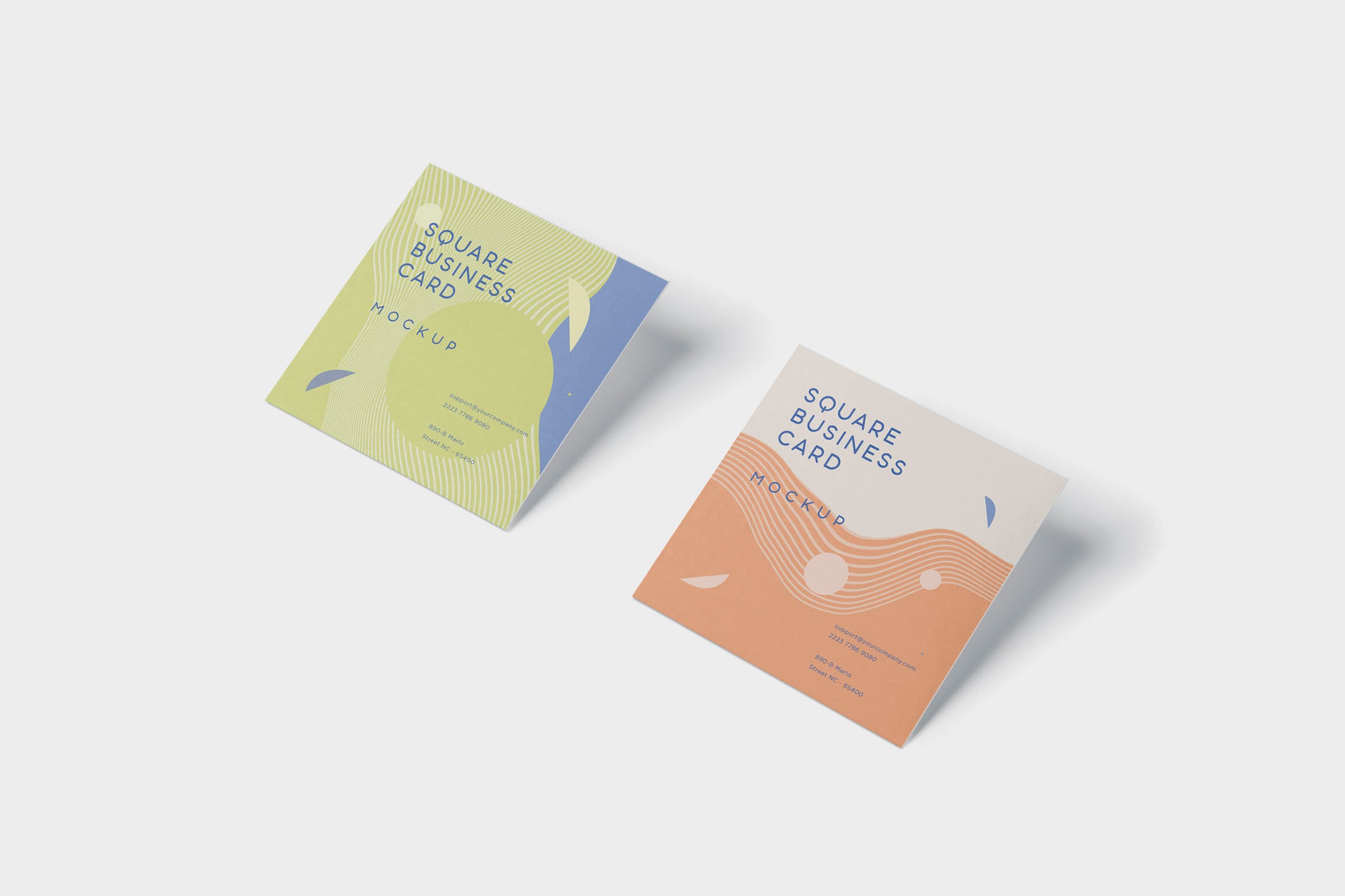 正方形创意企业名片设计阴影效果图样机 Business Card Mockup in Square Format插图