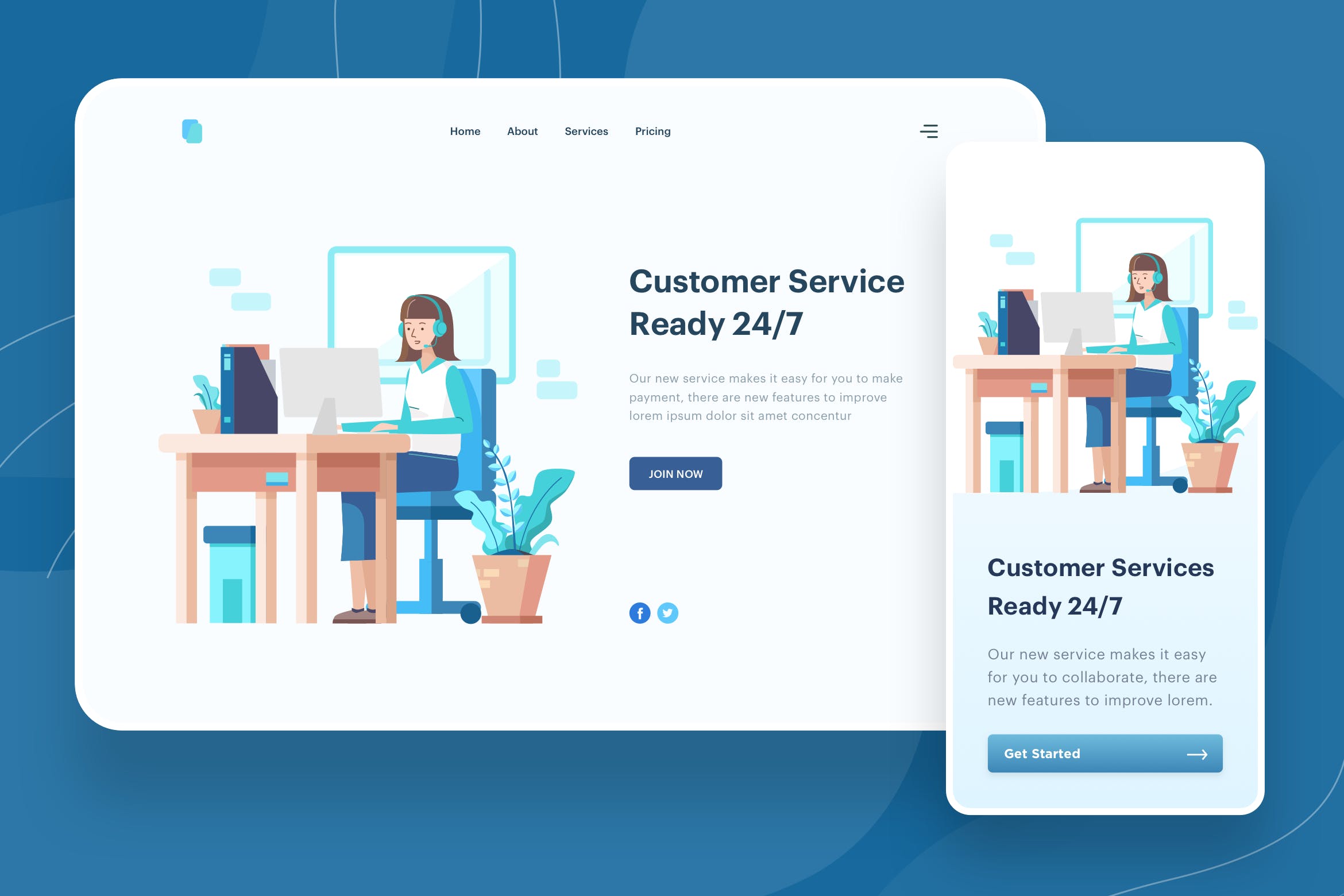 客户服务主题APP&Web矢量插画 Customer Service Illustration – Website Header插图