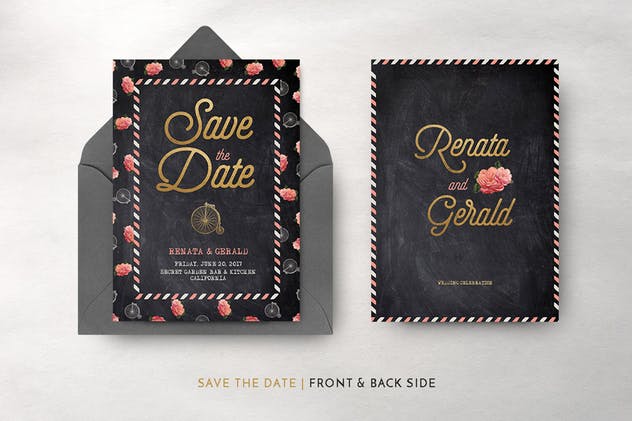 复古旅行婚礼请柬邀请函套装模板 Vintage Travel Wedding Suite插图(14)