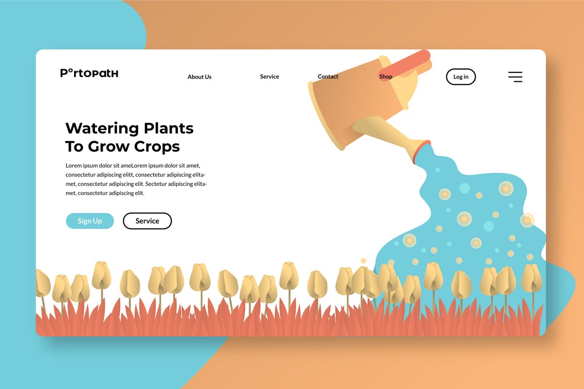 浇水概念插画网站Banner&着陆页设计模板 Watering Plant – Banner & Landing Page插图