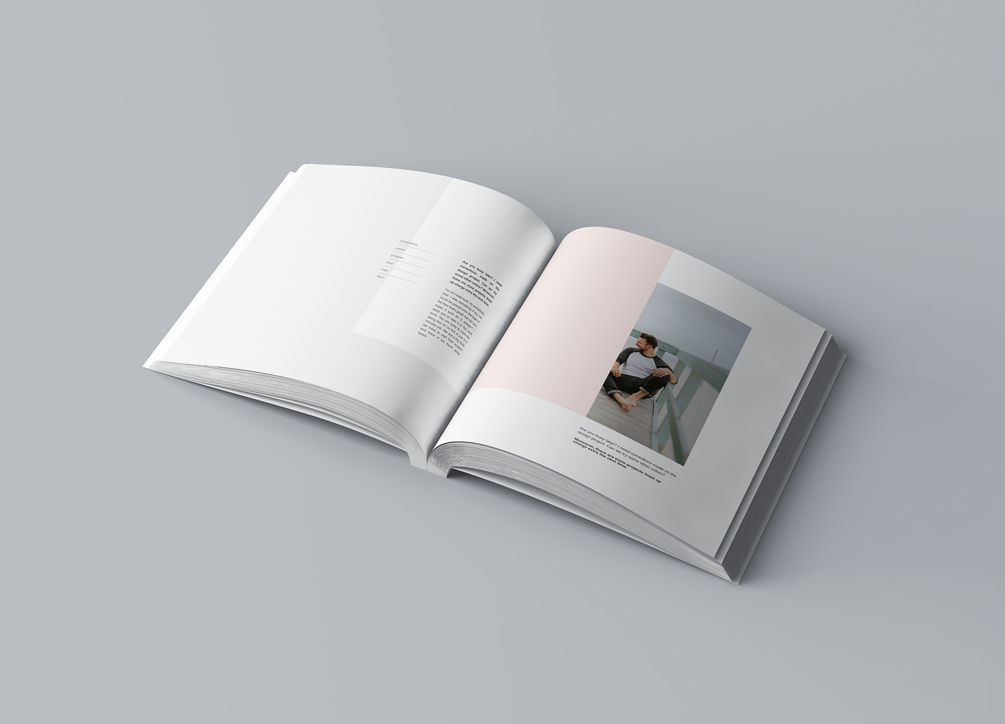 方形软封图书内页版式设计效果图样机素材库精选 Square Softcover Book Mockup插图(3)