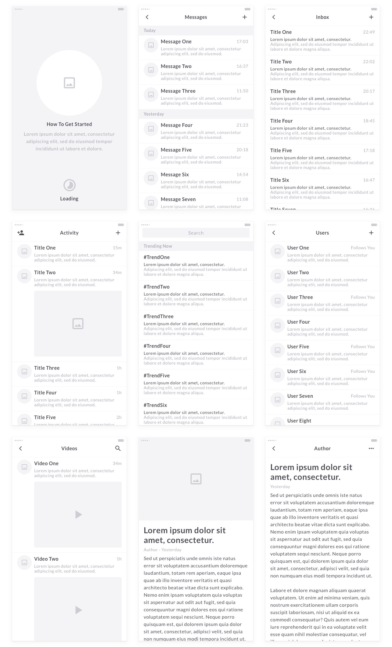 90+手机 APP 界面线框图套件 Mobile Wireframe Kit [AI&Sketch]插图(8)