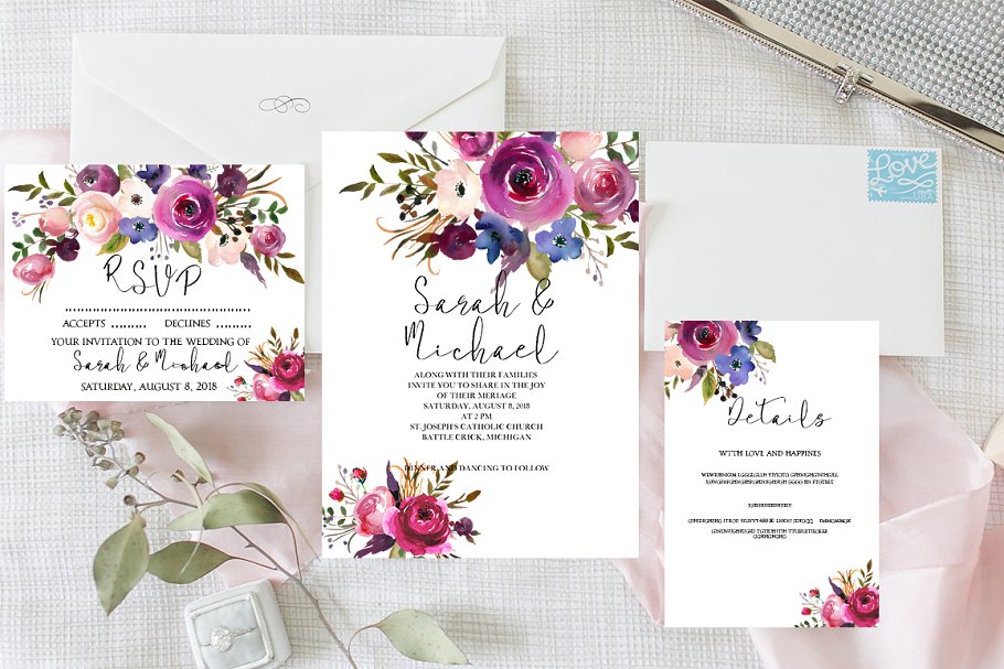 薰衣草色与蓝色水彩花卉剪贴画 Lavender & Blue Watercolor Flowers插图(6)