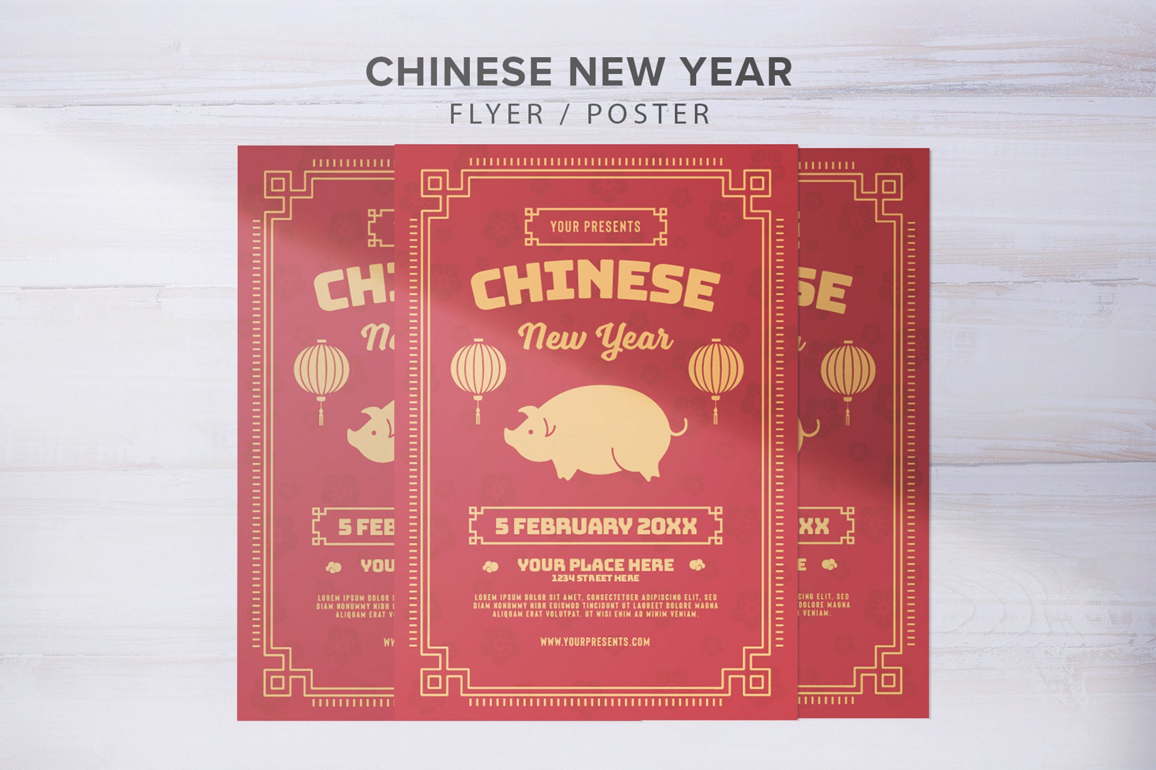 新春快乐中国新年庆典邀请海报传单素材库精选PSD模板 Chinese New Year Flyer插图