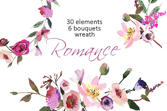 粉红色水彩花卉剪贴画合集 Pink Red AcrylFlowers Clipart插图(1)