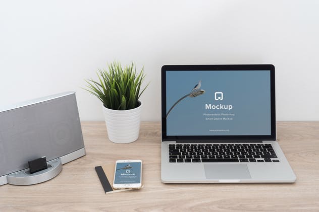 iPhone&Macbook办公桌场景UI设计样机套装Vol.2 Mockup Pack Vol.2 – 06 Photorealistic PSD插图(4)