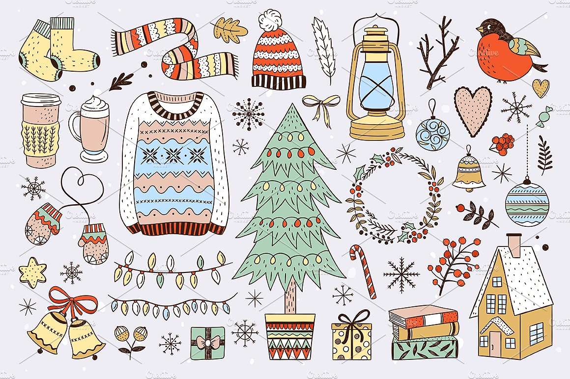 手绘卡通冬季系列插图矢量素材下载[png,eps]插图(4)