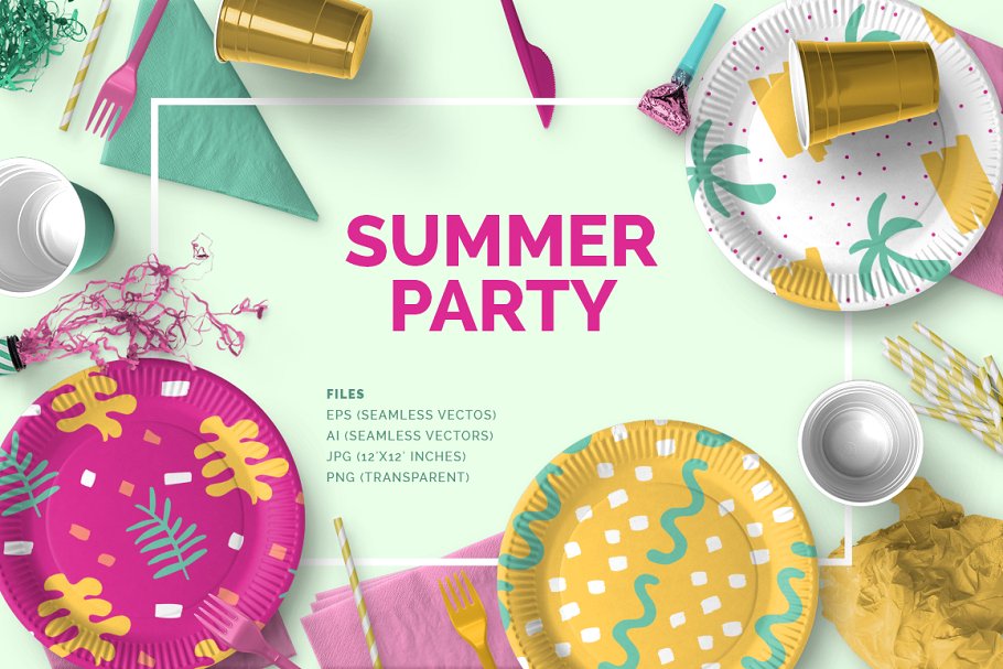 可爱夏季趣味无缝矢量纹理 Summer Fun Vector Patterns插图(1)