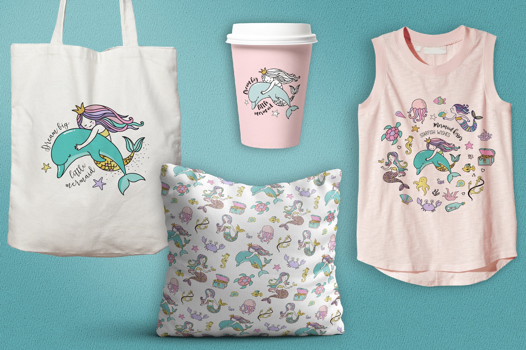 小美人鱼与海洋生物元素及贺卡模板 Little Mermaid – under the sea set插图(6)