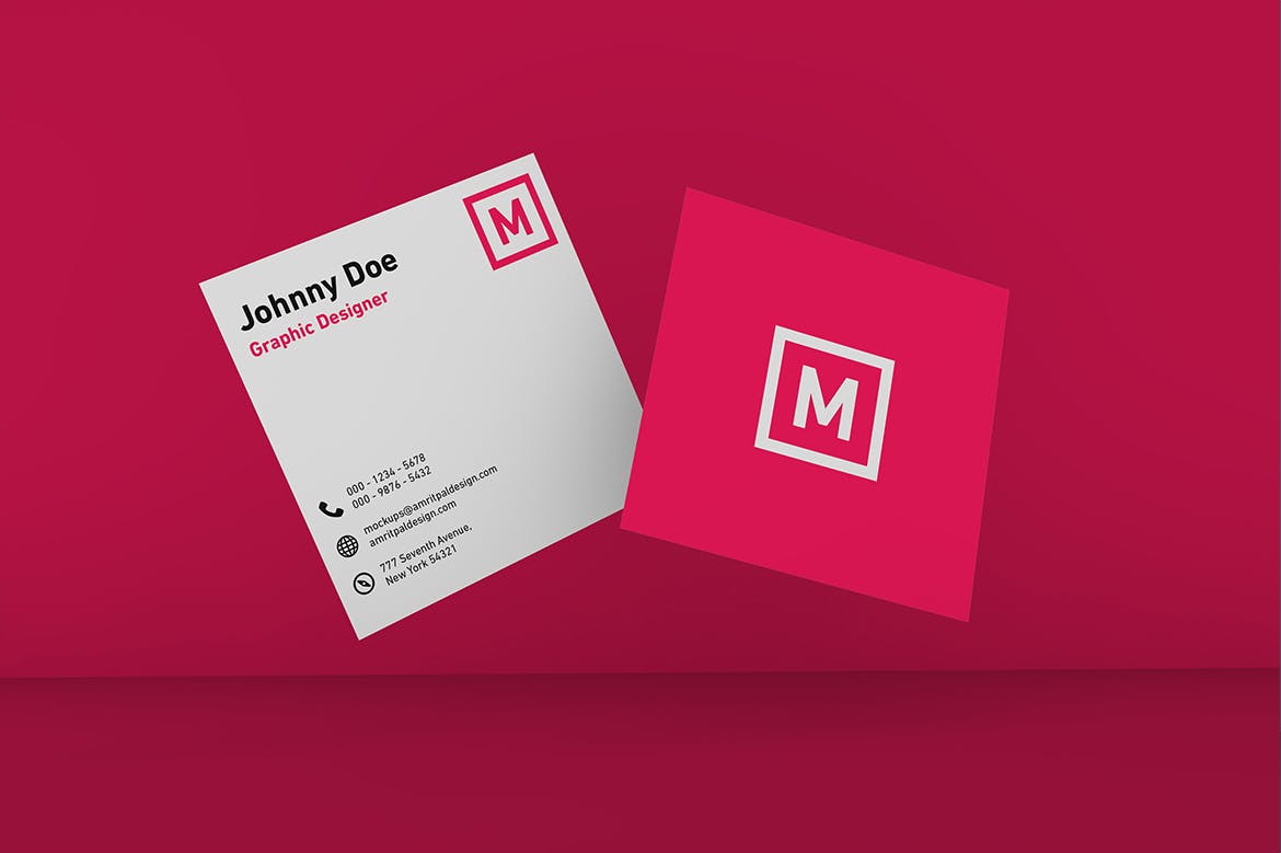 方形企业名片悬浮效果图样机模板 Floating Square Business Card Mockup插图(1)